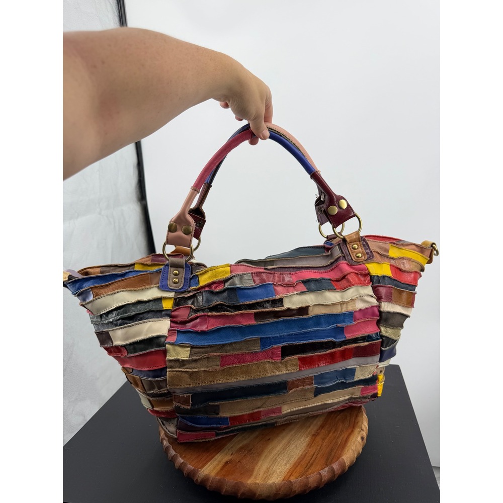 Unbranded Patchwork Leather Tote Bag Womens Large Multi Color Boho Eclectic